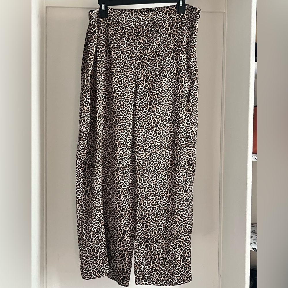 NWT Nicole Miller X-Large satin leopard trouser wide leg Luxe